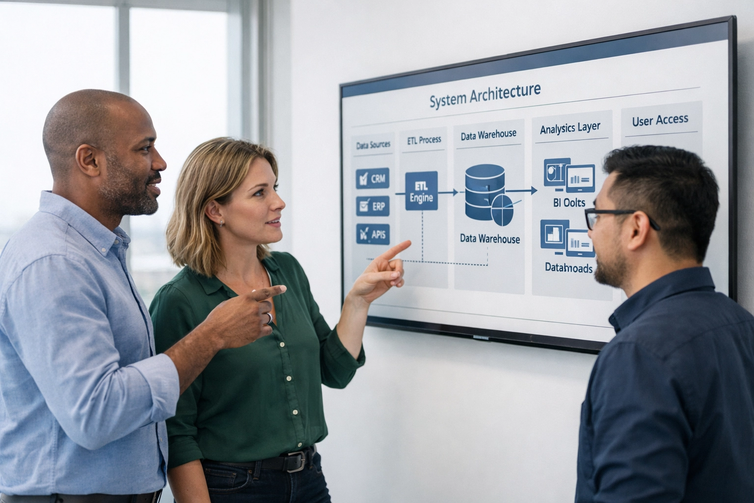 ServiceNow consulting services team reviewing CSDM data to enhance ITOM and platform ROI.
