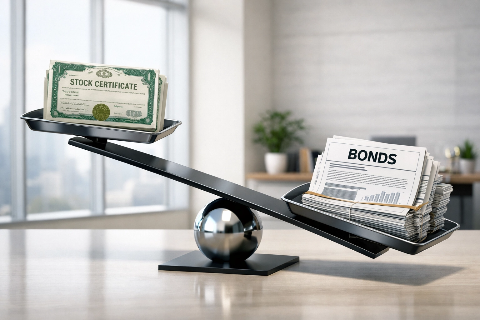 Reversed portfolio allocation scale showing 60% bonds outweighing 40% stocks