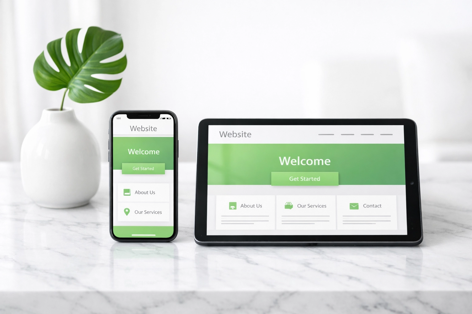 Mobile-friendly contractor website design shown on a responsive tablet and smartphone screen.