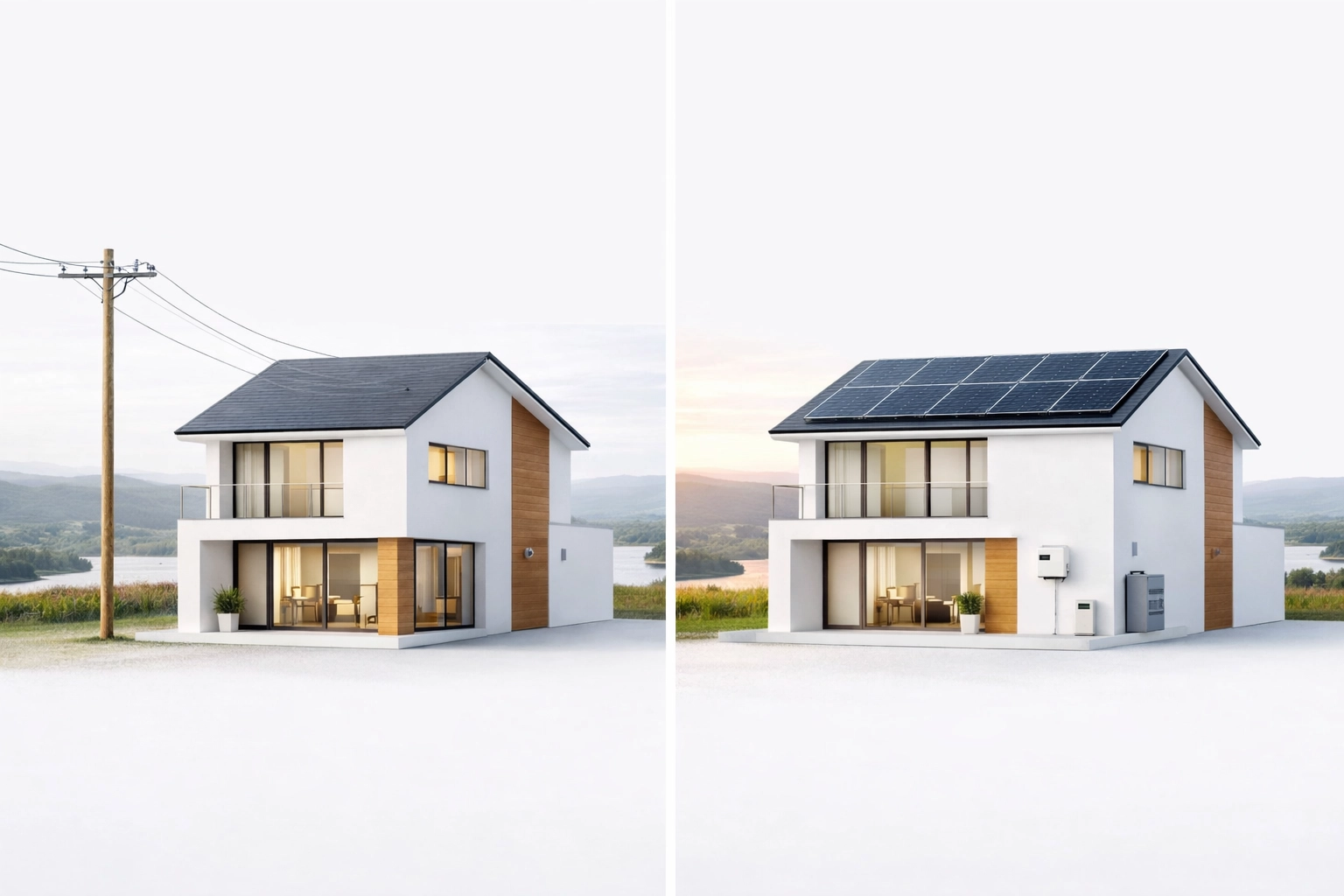 Two homes comparison: utility grid dependence vs solar energy independence