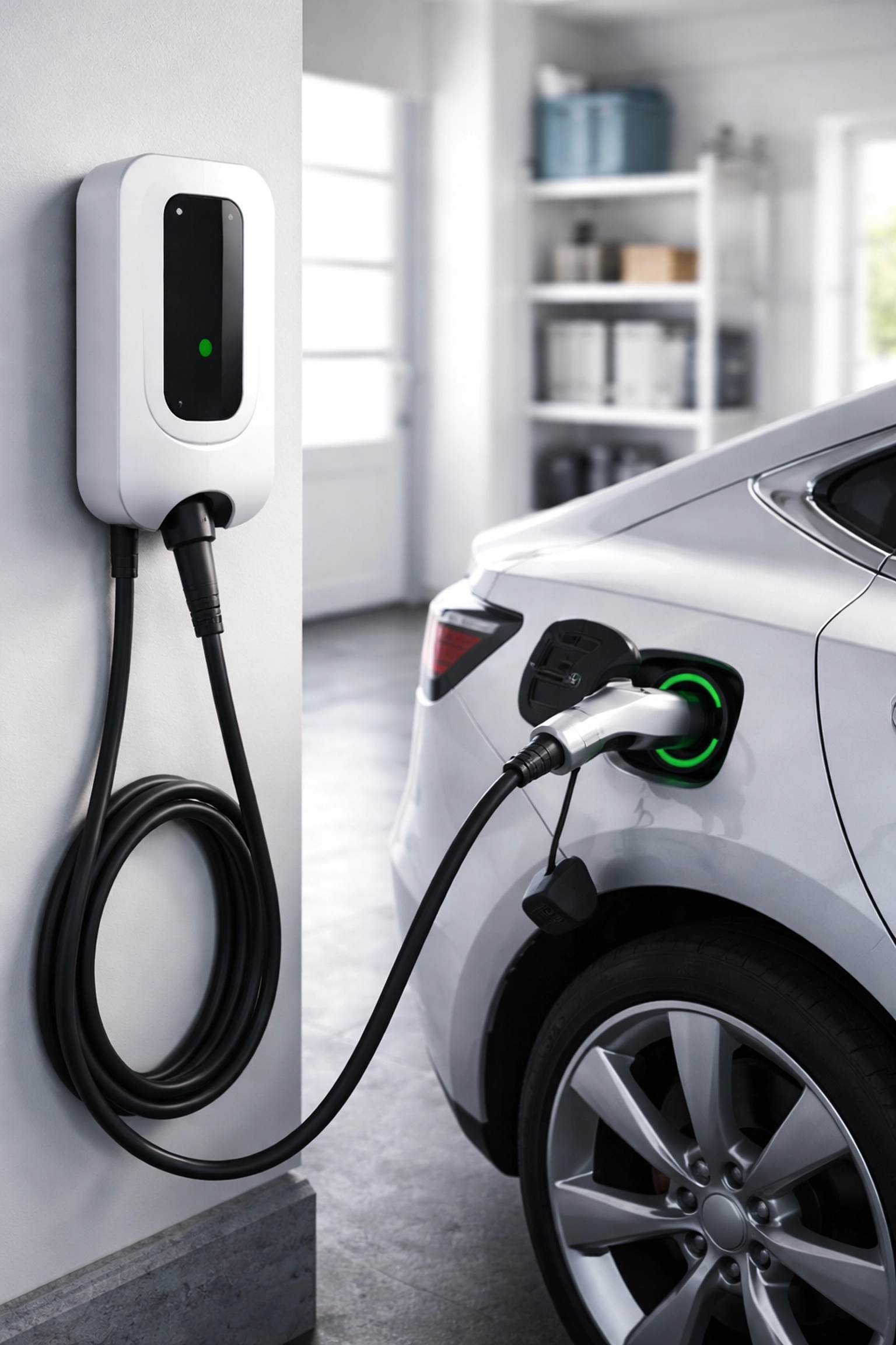 Level 2 EV charger powering an electric vehicle in a clean garage, highlighting investment protection