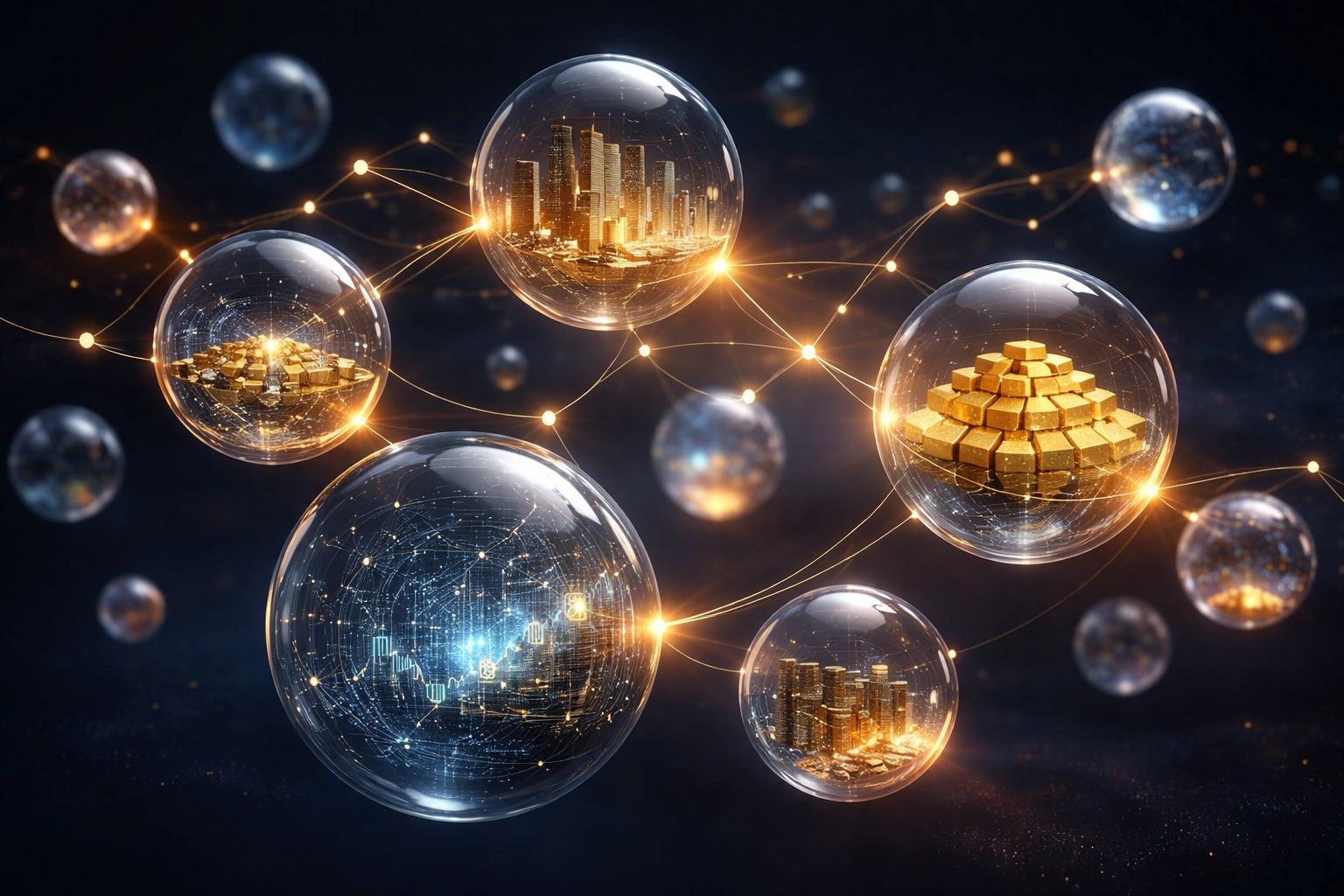Visualization of different asset classes and their correlations, illustrating portfolio diversification for accredited investors.