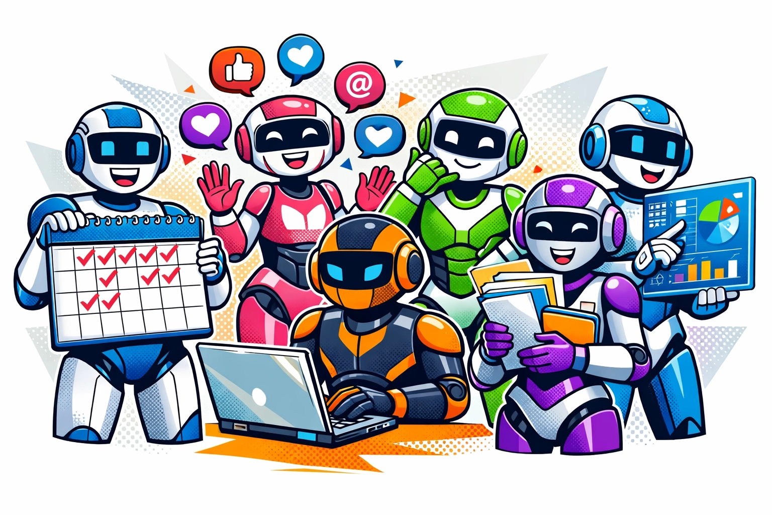 Six specialized AI assistants for small business handling sales, marketing, and operations