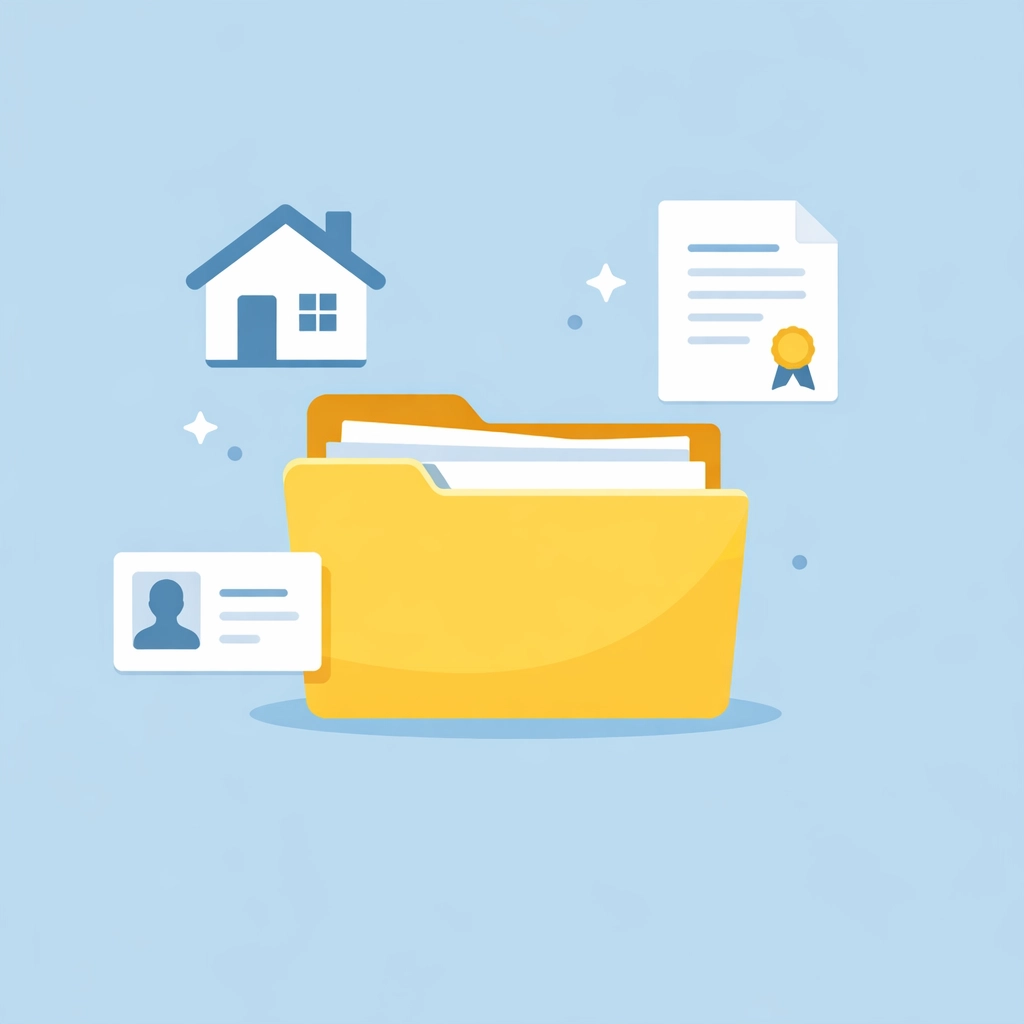 Carpeta de documentos y requisitos para solicitar un crédito para comprar casa en USA.