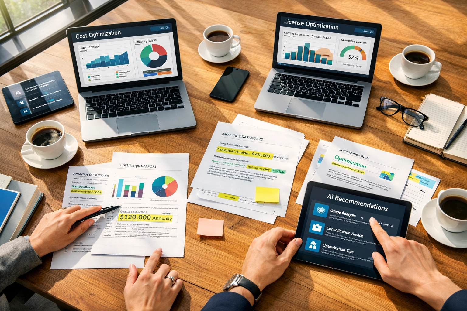 ServiceNow implementation team analyzing ITAM license optimization data and cost reduction strategies