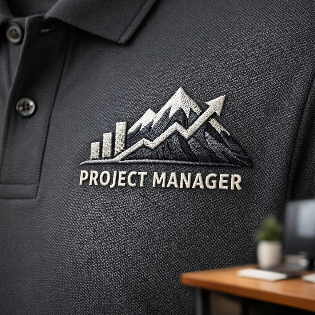 Professional custom embroidered polos with detailed stitching for project managers and trade business owners.