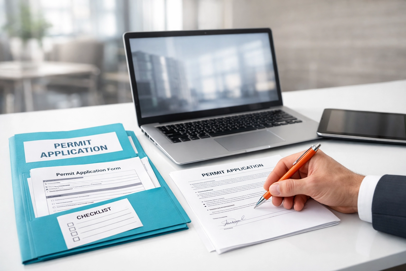 Professional signing paperwork for permit expediting services Florida to ensure project compliance.