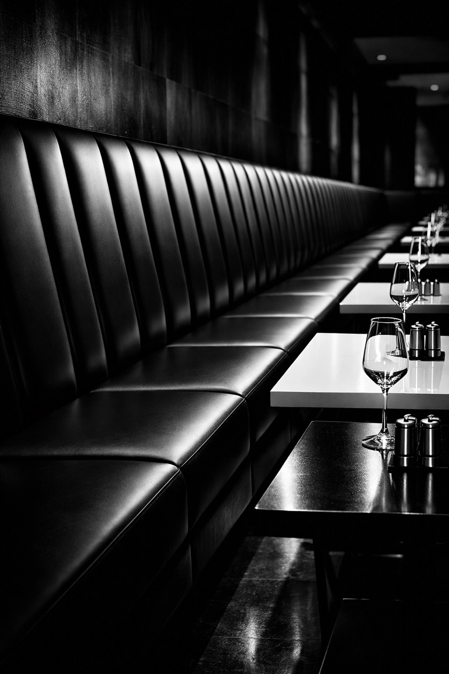 Newly upholstered restaurant booth seating showing firm, uniform cushions and professional clean lines.