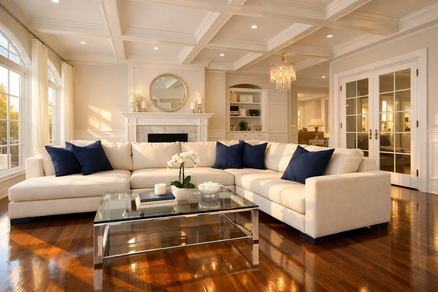 Organized Massachusetts living room showing the results of a professional deep cleaning MA strike.