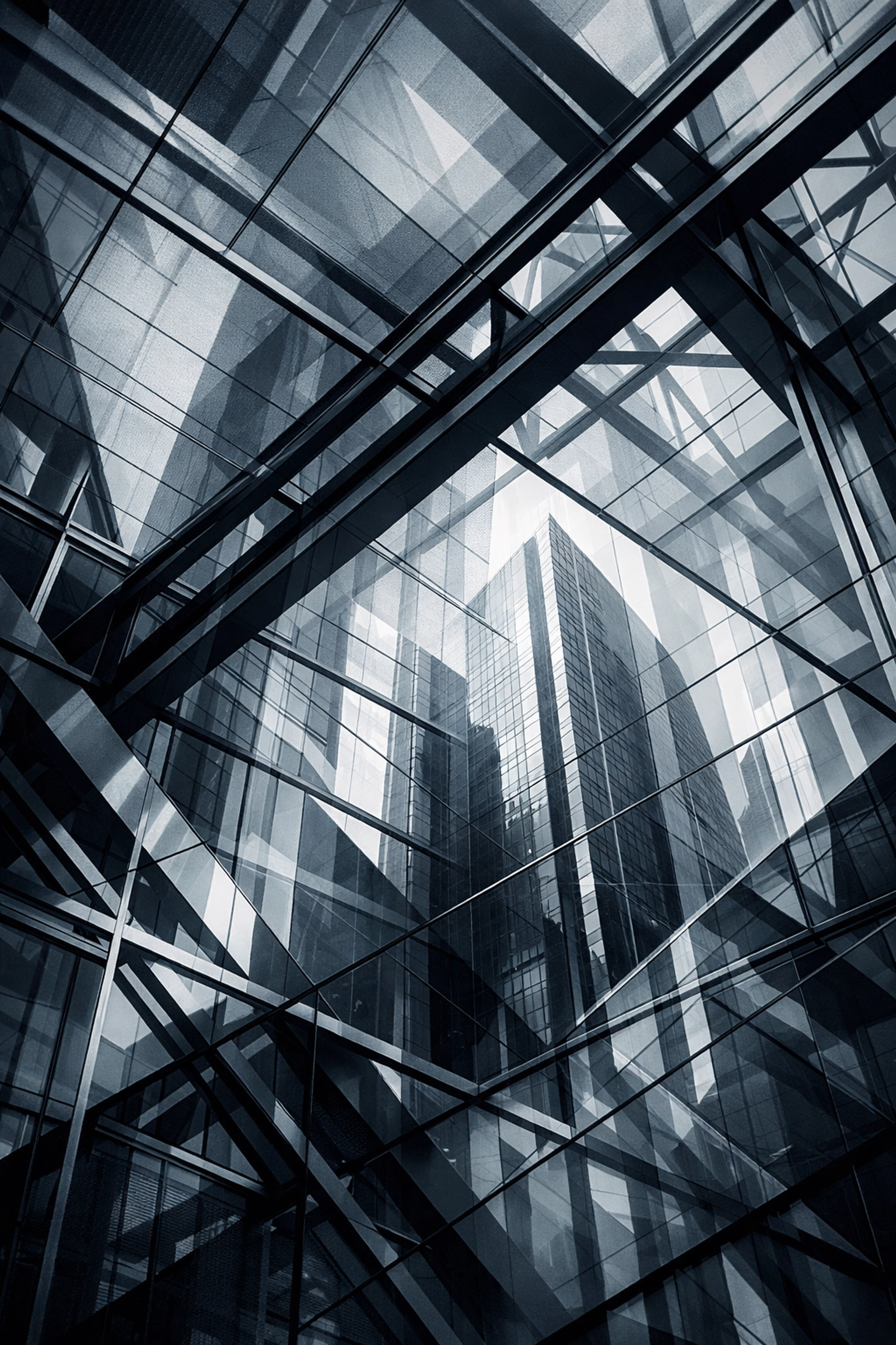 Layered glass structures representing the multi-dimensional complexity of mapping a Western B2B decision-making unit.