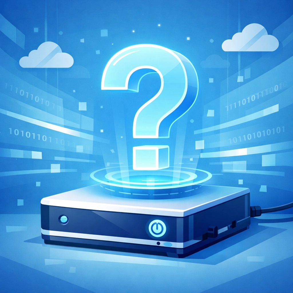 Backup hard drive with question mark symbolizing data backup uncertainty and testing needs