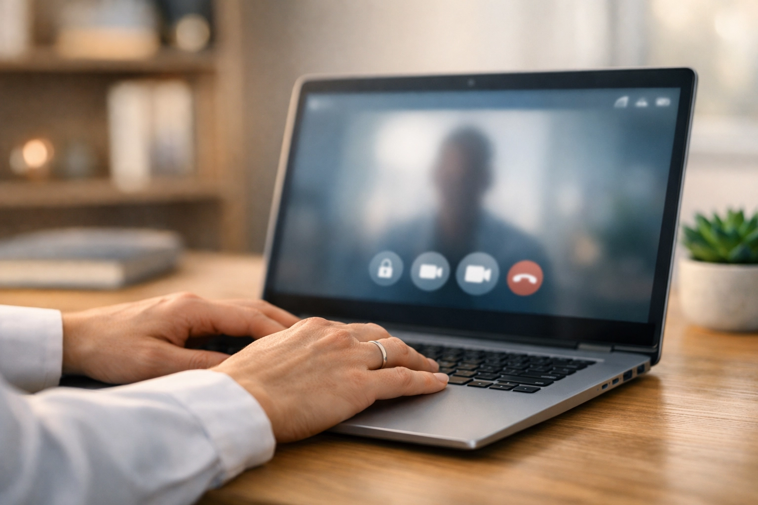 Hands on a laptop using a HIPAA-compliant telehealth platform for secure mental health services.