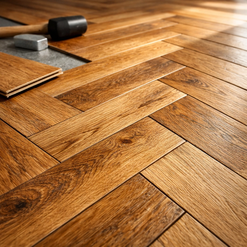 Luxury vinyl plank flooring Orlando installation in herringbone pattern