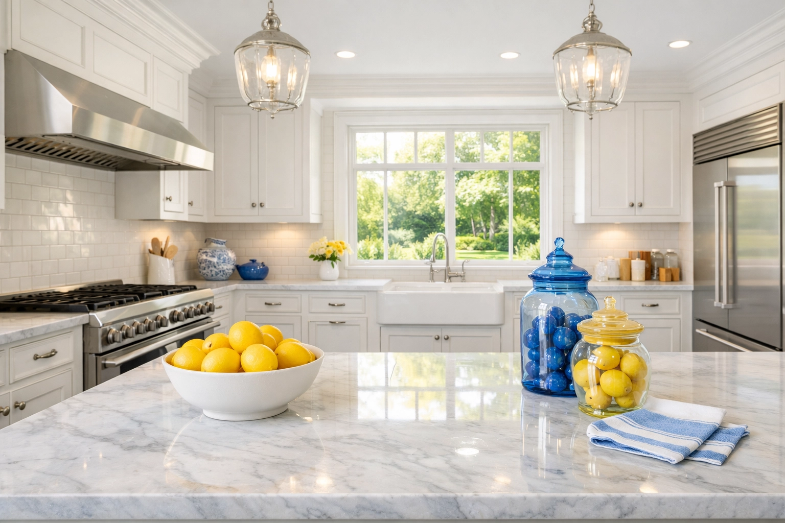 Immaculate historic kitchen showing professional House Cleaning Concord MA results with marble counters.