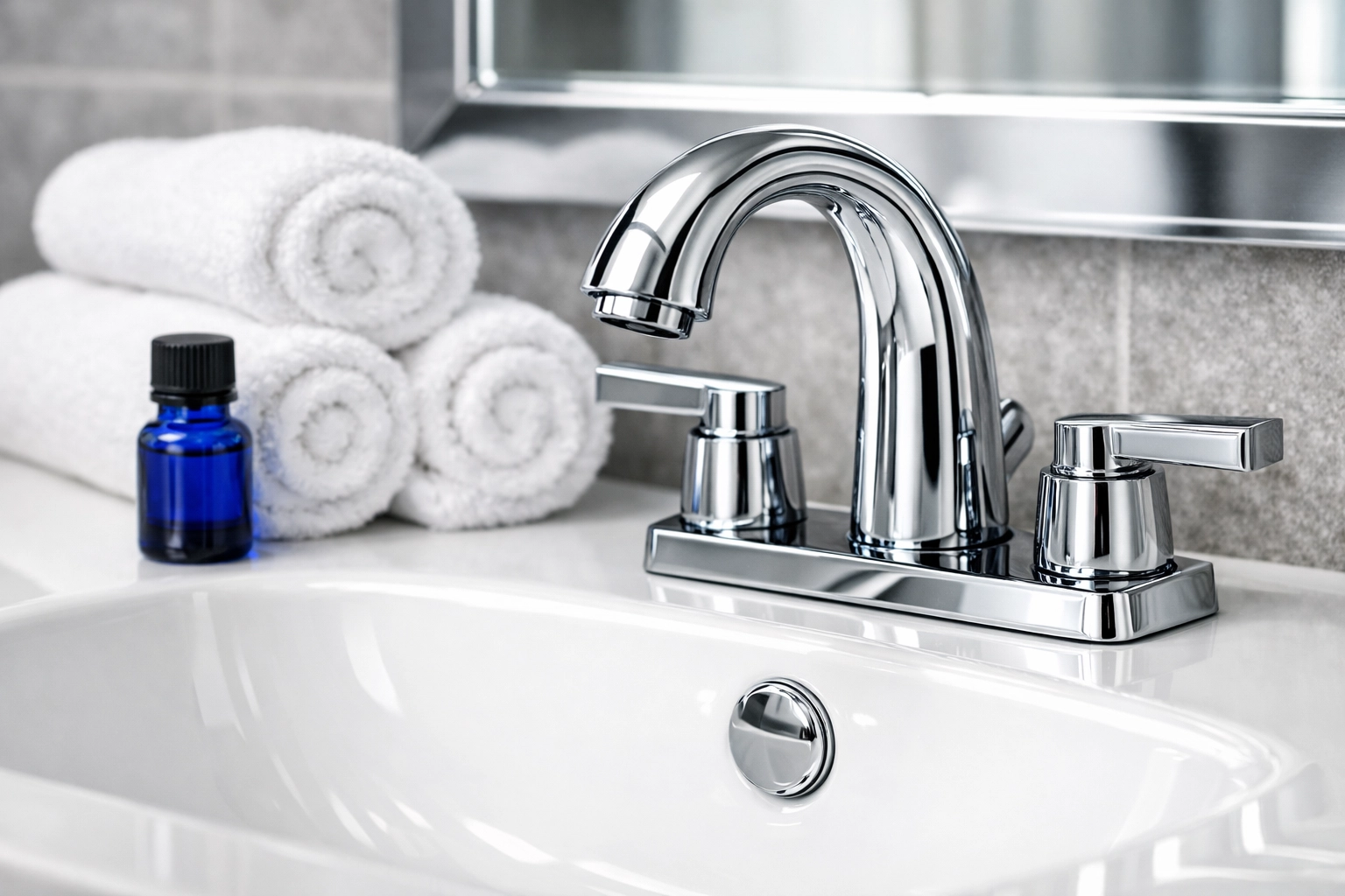 Sparkling clean luxury bathroom vanity showcasing the precision of recurring residential cleaning Boston.