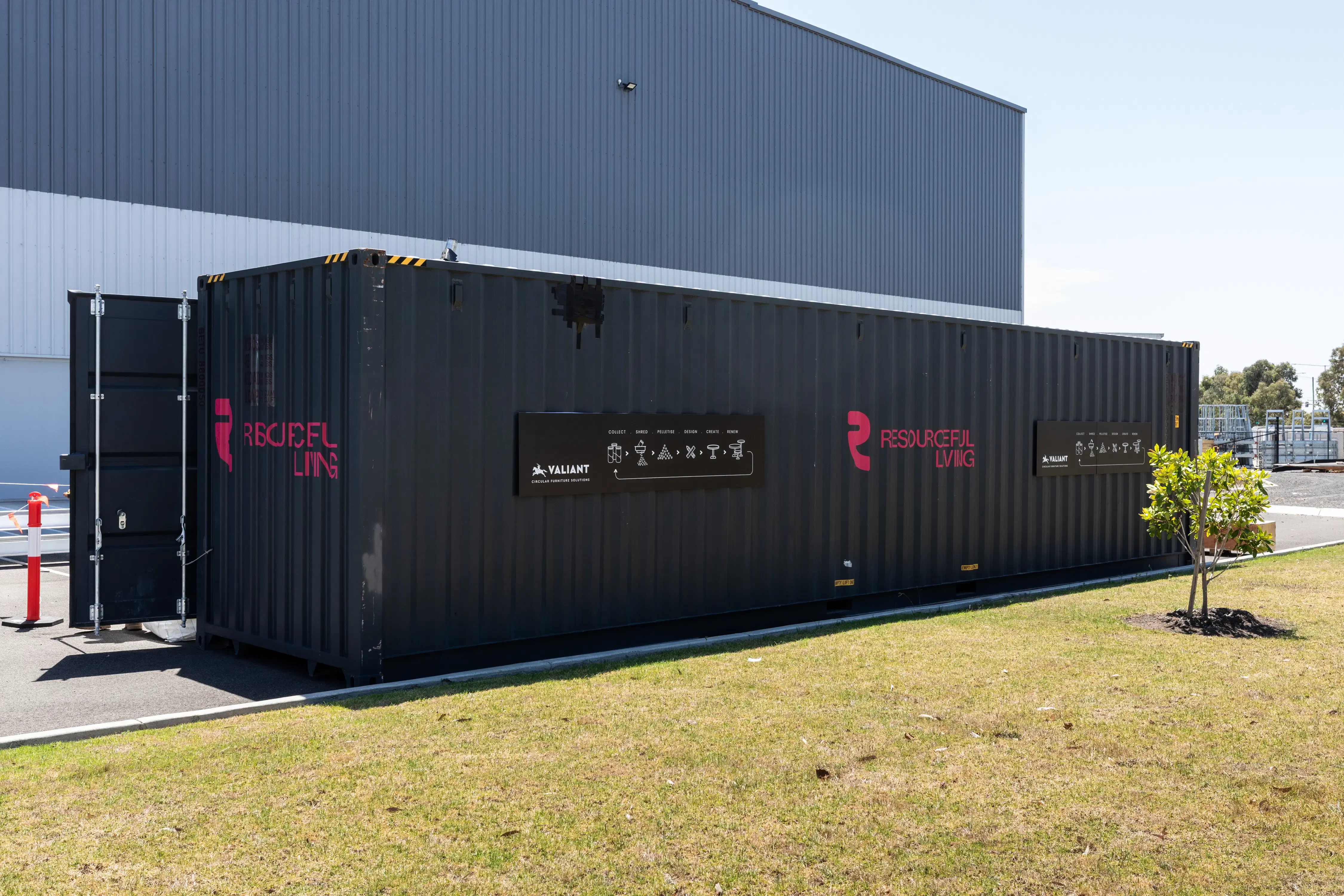 Resourceful Living mobile recycling unit demonstrating local waste transformation.