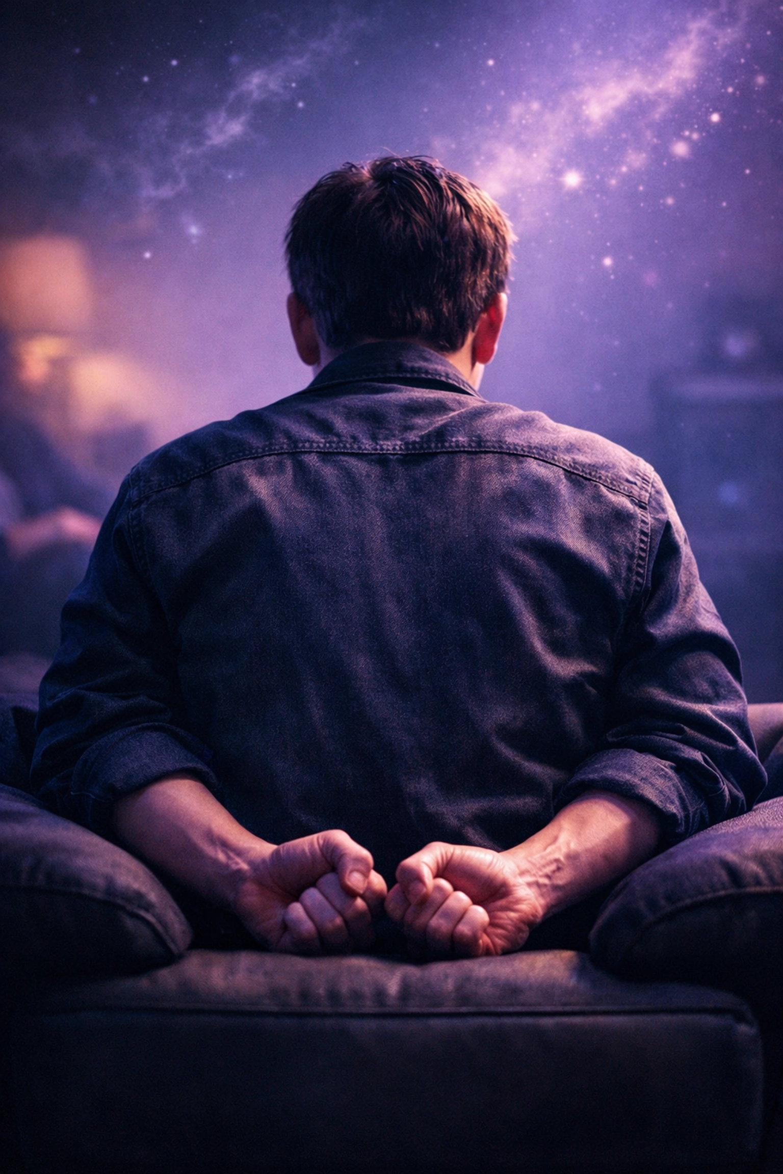 Person in therapy chair showing physical tension and stress from unresolved trauma