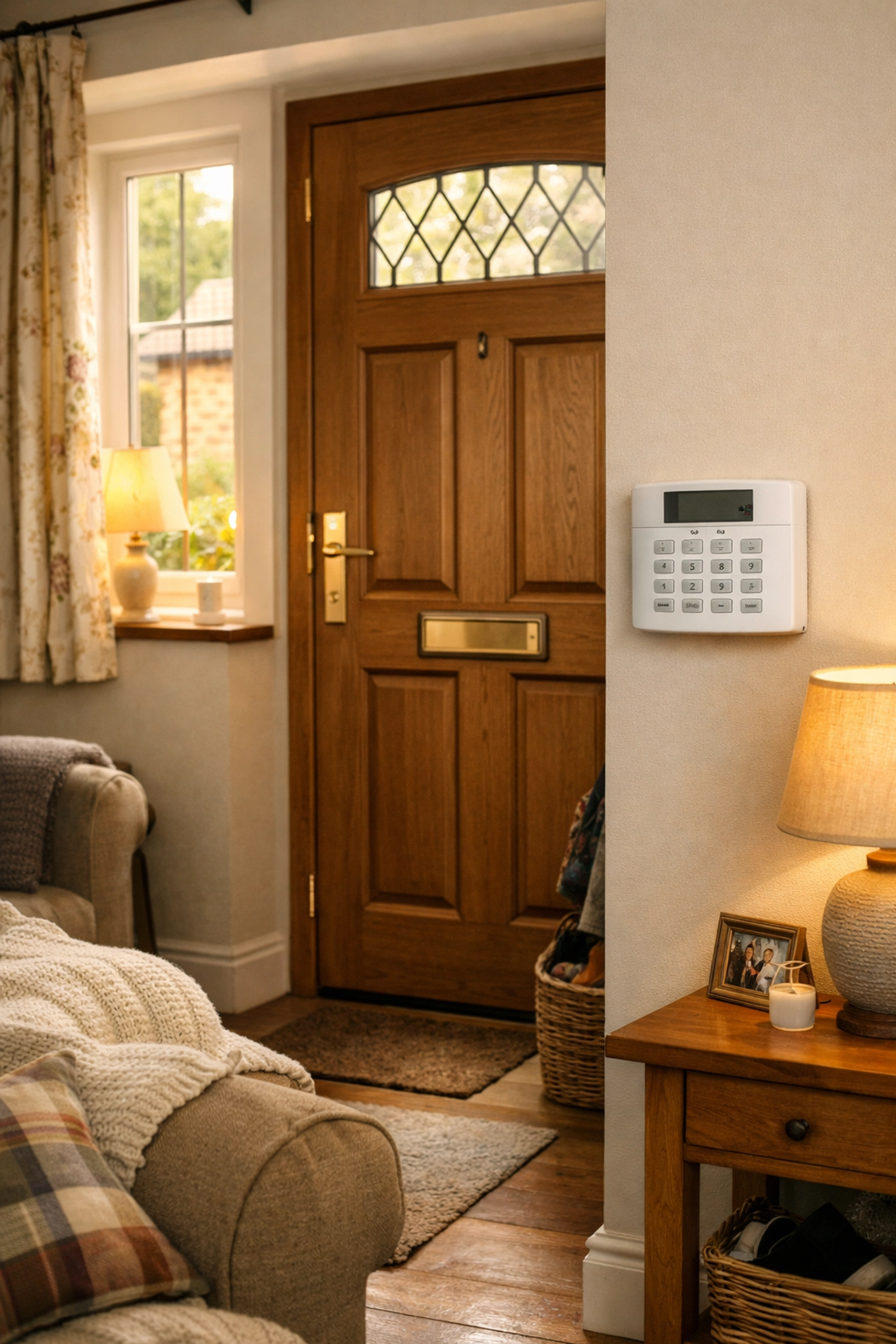 Discreet intruder alarm panel part of comprehensive home security systems Gloucester for peace of mind.