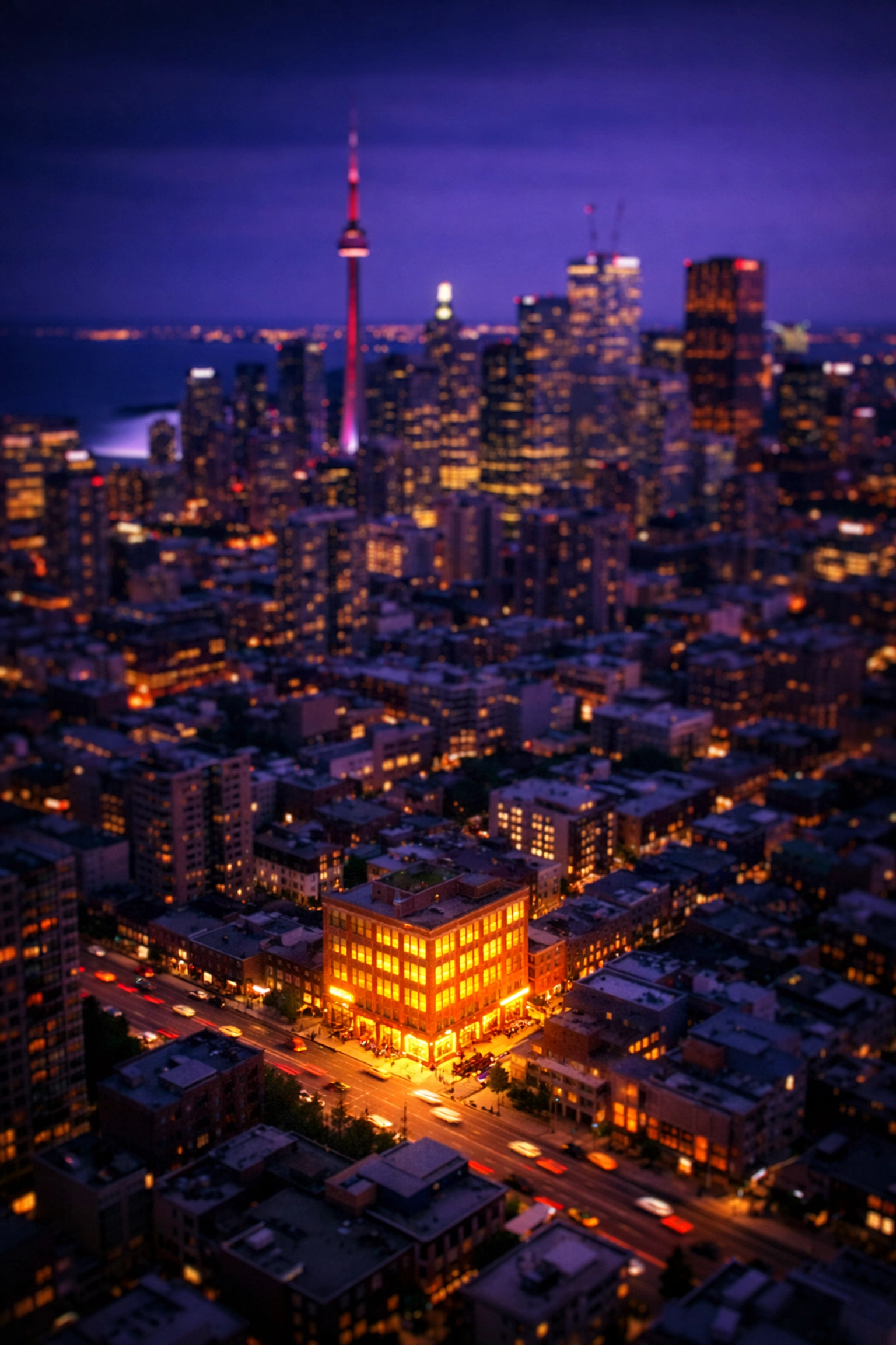 A glowing building in the Toronto skyline representing local SEO dominance and high search rankings.