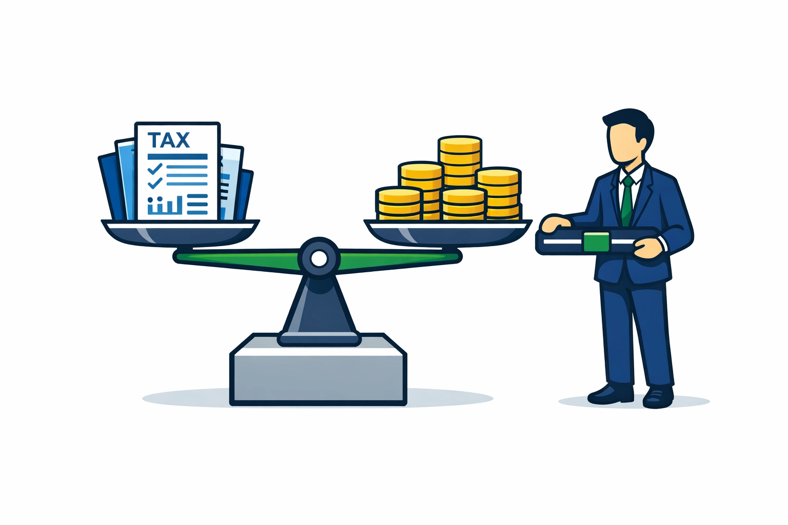 A scale balancing tax documents and cash to help maximize your tax refund through correct withholding.