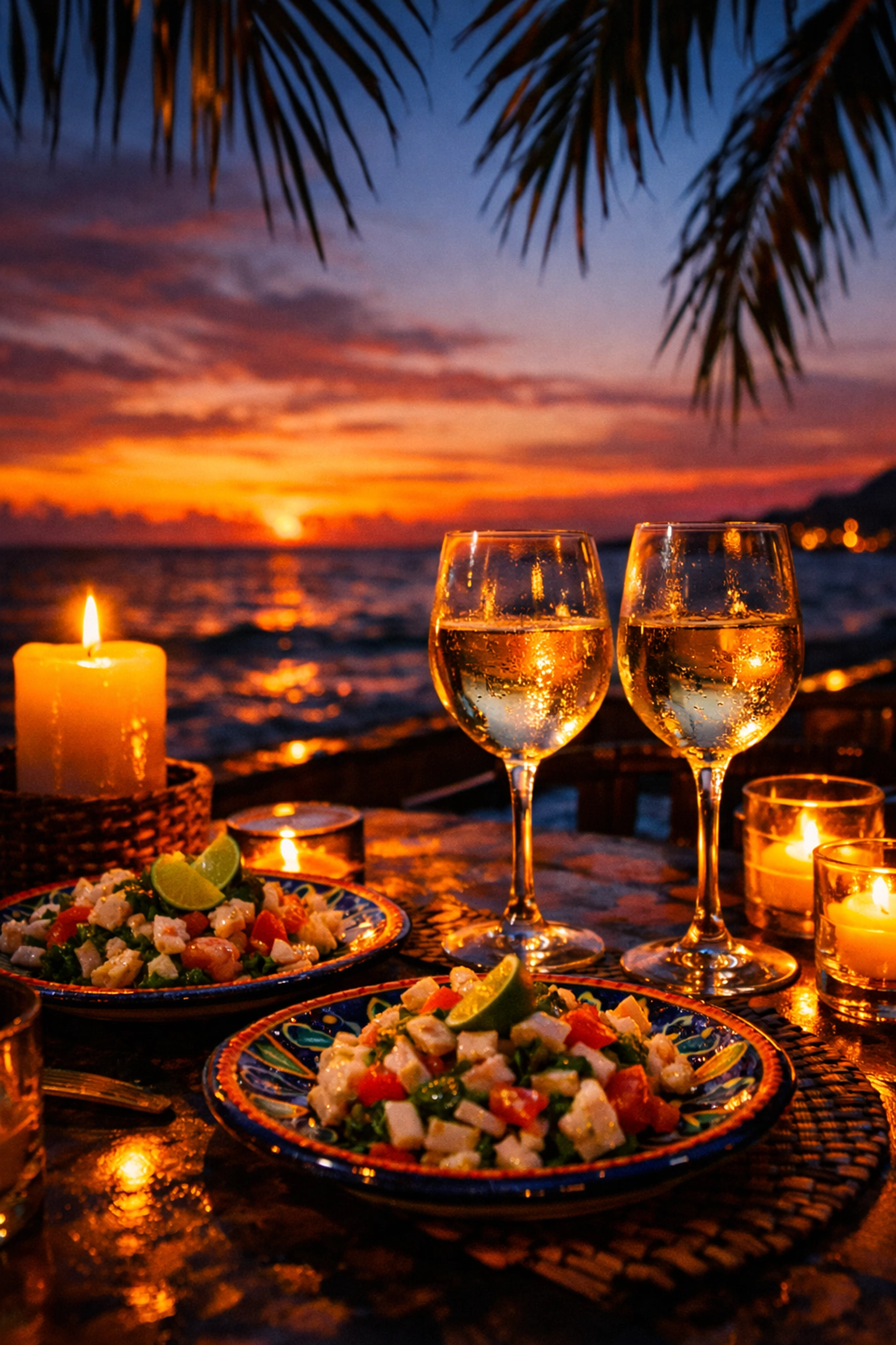 Romantic beachfront dinner with sunset views in Puerto Vallarta Mexico