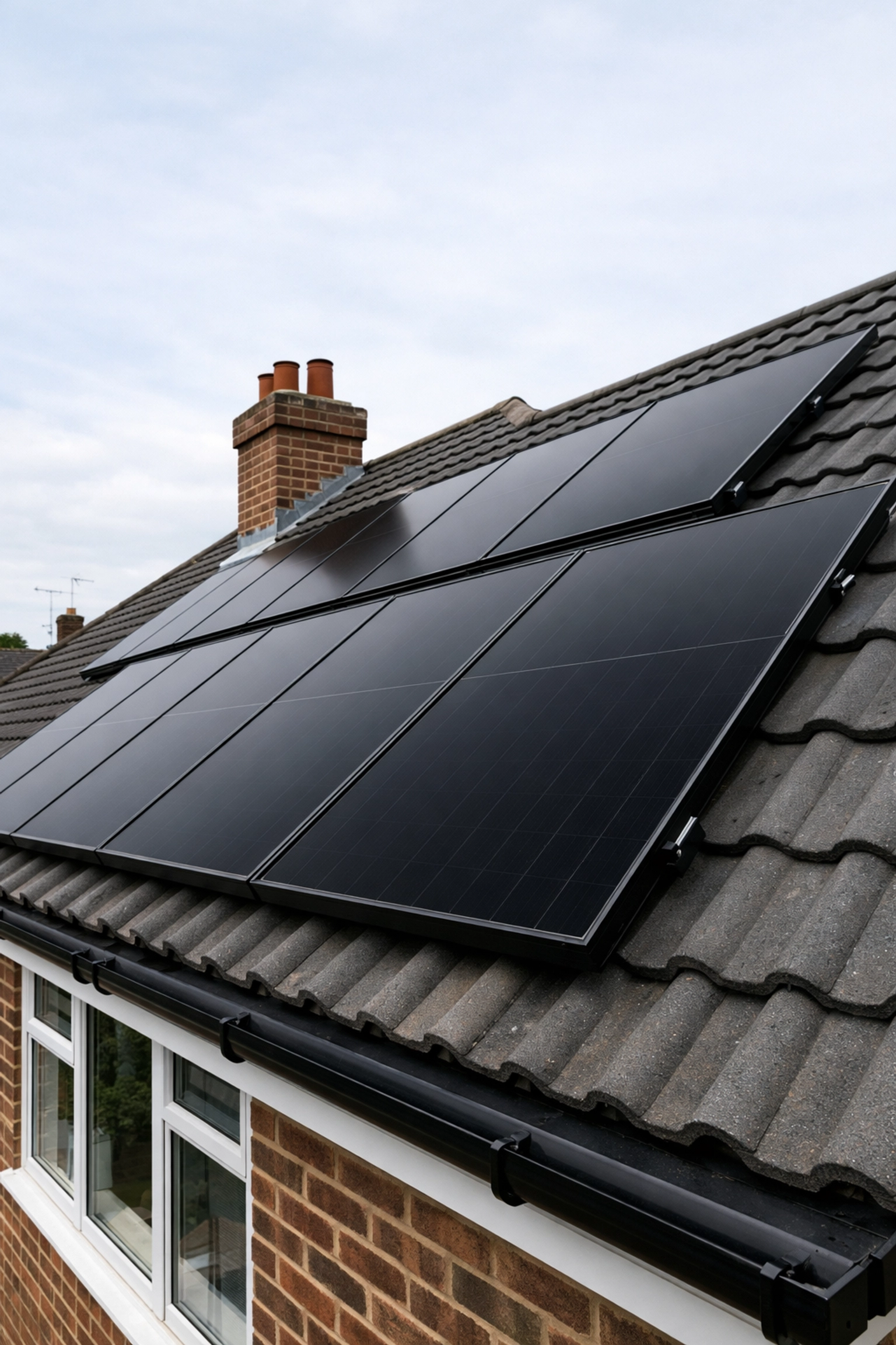 Professional all-black solar panel installation on a British home showcasing high-quality workmanship.