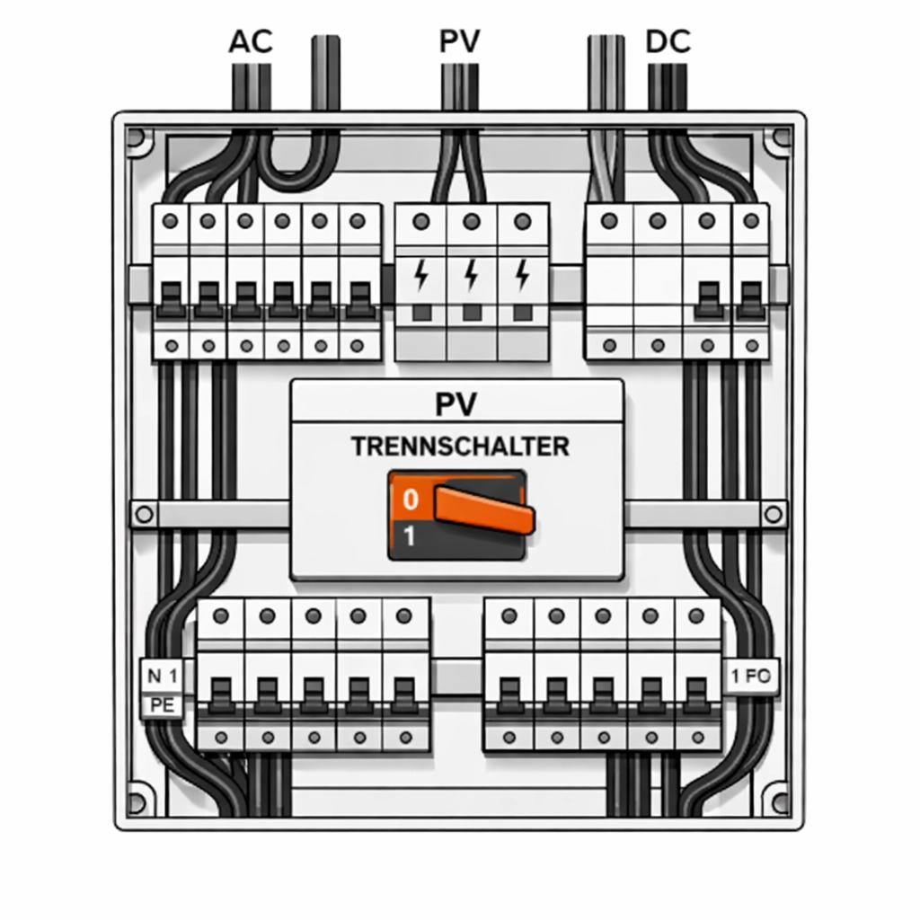 Professionell installierter Elektro-Verteiler für die PV Anlage Installation in Wien.