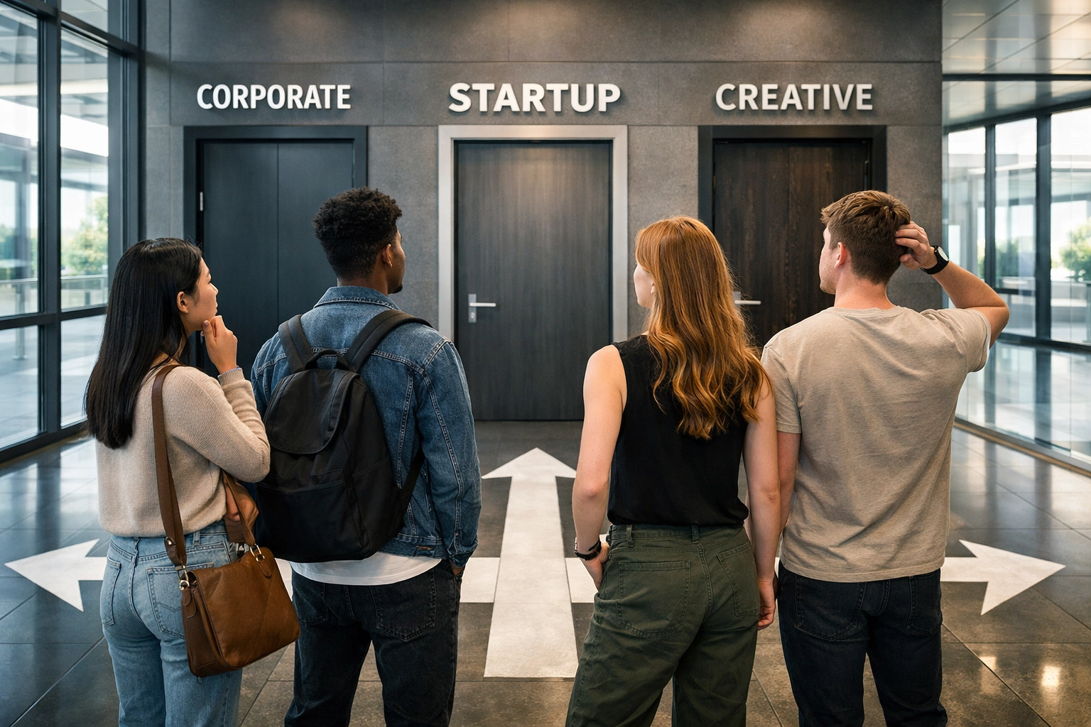 Young professionals considering multiple career paths in automotive dealership training program