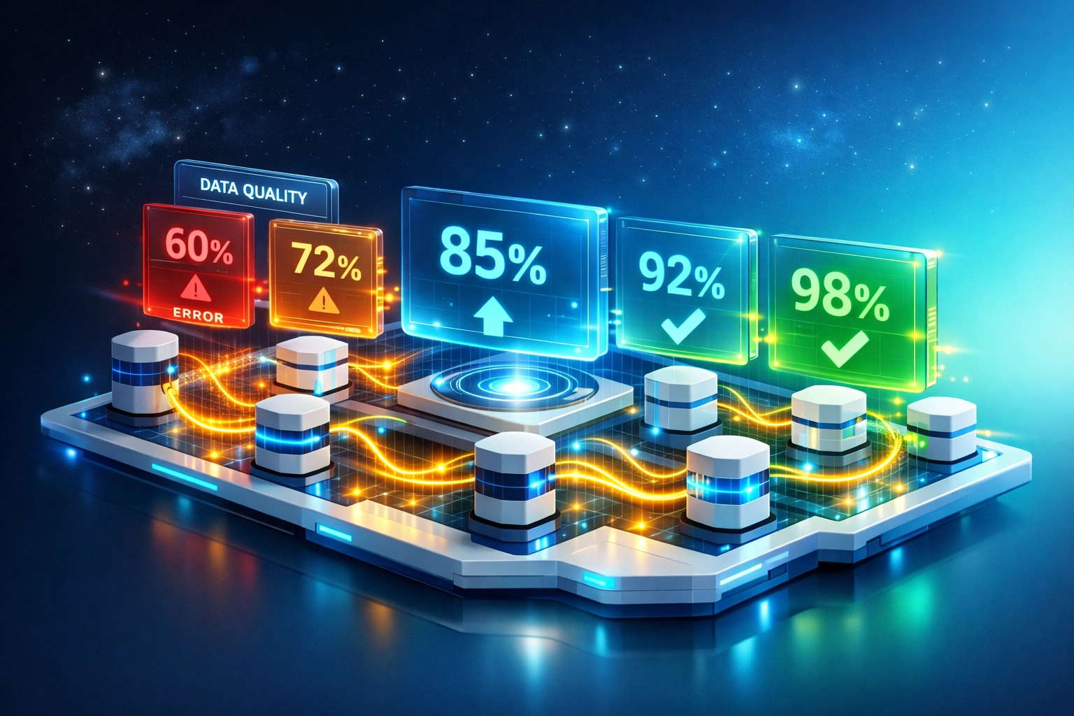 ServiceNow CMDB data quality dashboard showing accuracy improvement from 60% to 98% operational excellence