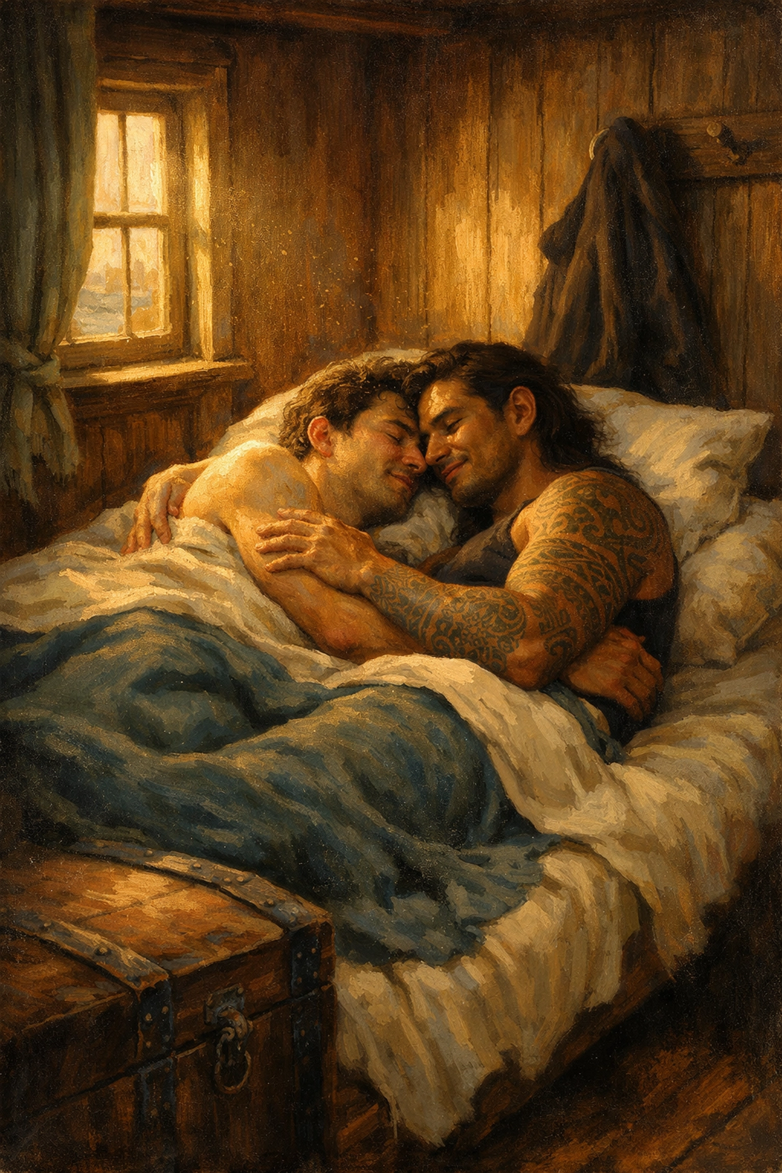 Ishmael and Queequeg share a bed in Moby-Dick, tender queer subtext in an all-male world