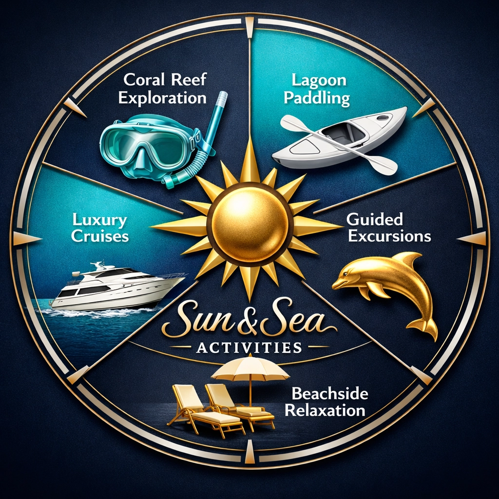 Resort activity guide for Maldives travel deals including snorkeling and lagoon exploration.