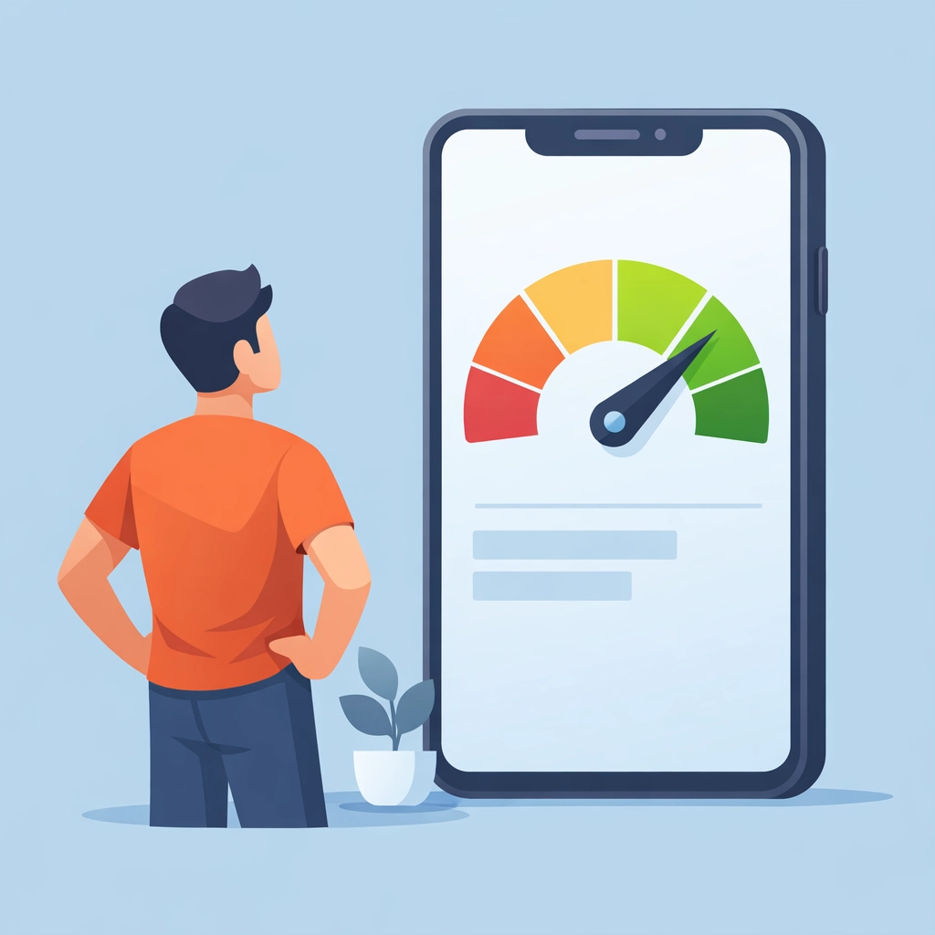 Persona revisando su score de crédito excelente en el celular para arreglar mi crédito.