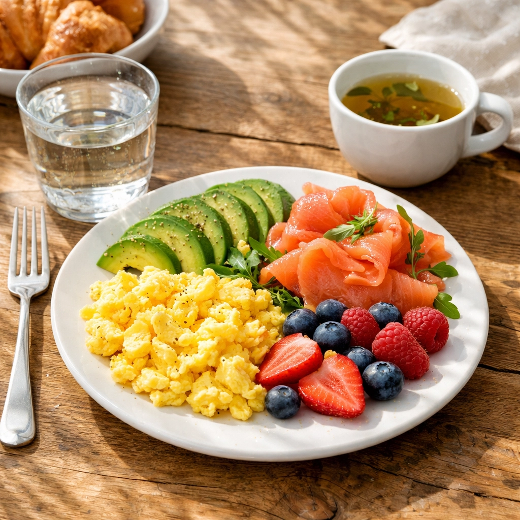 Hormone-balancing breakfast with protein, healthy fats, and whole foods for perimenopause