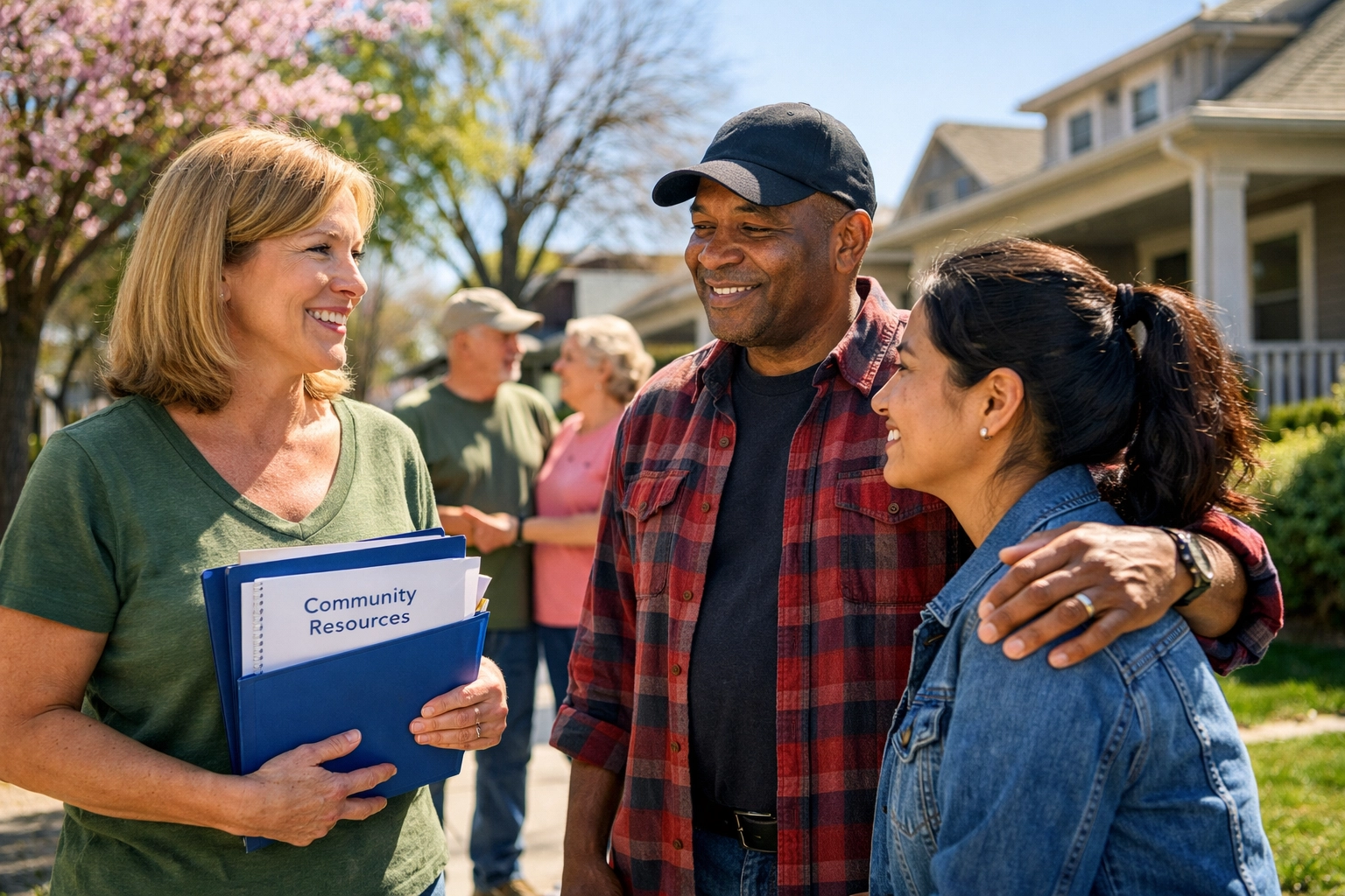 Neighbors providing community emergency assistance and support in a safe New Jersey neighborhood.