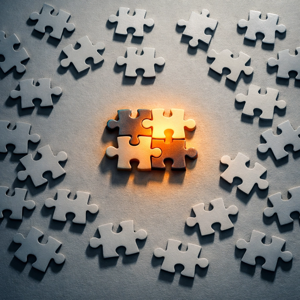 Puzzle pieces showing disconnected vs. integrated tech tools representing system consolidation