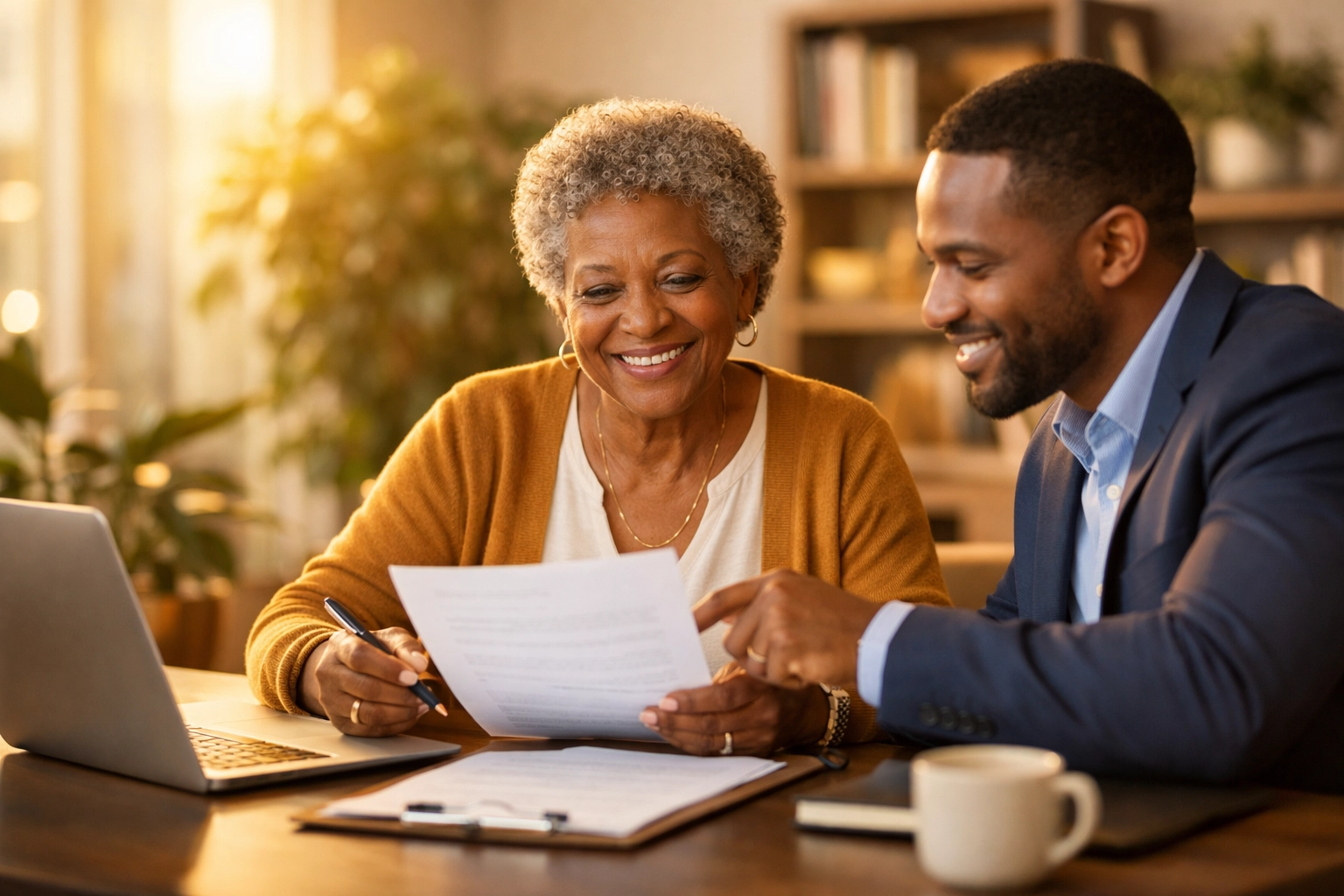 Senior consulting with tax professional about maximizing retirement tax benefits