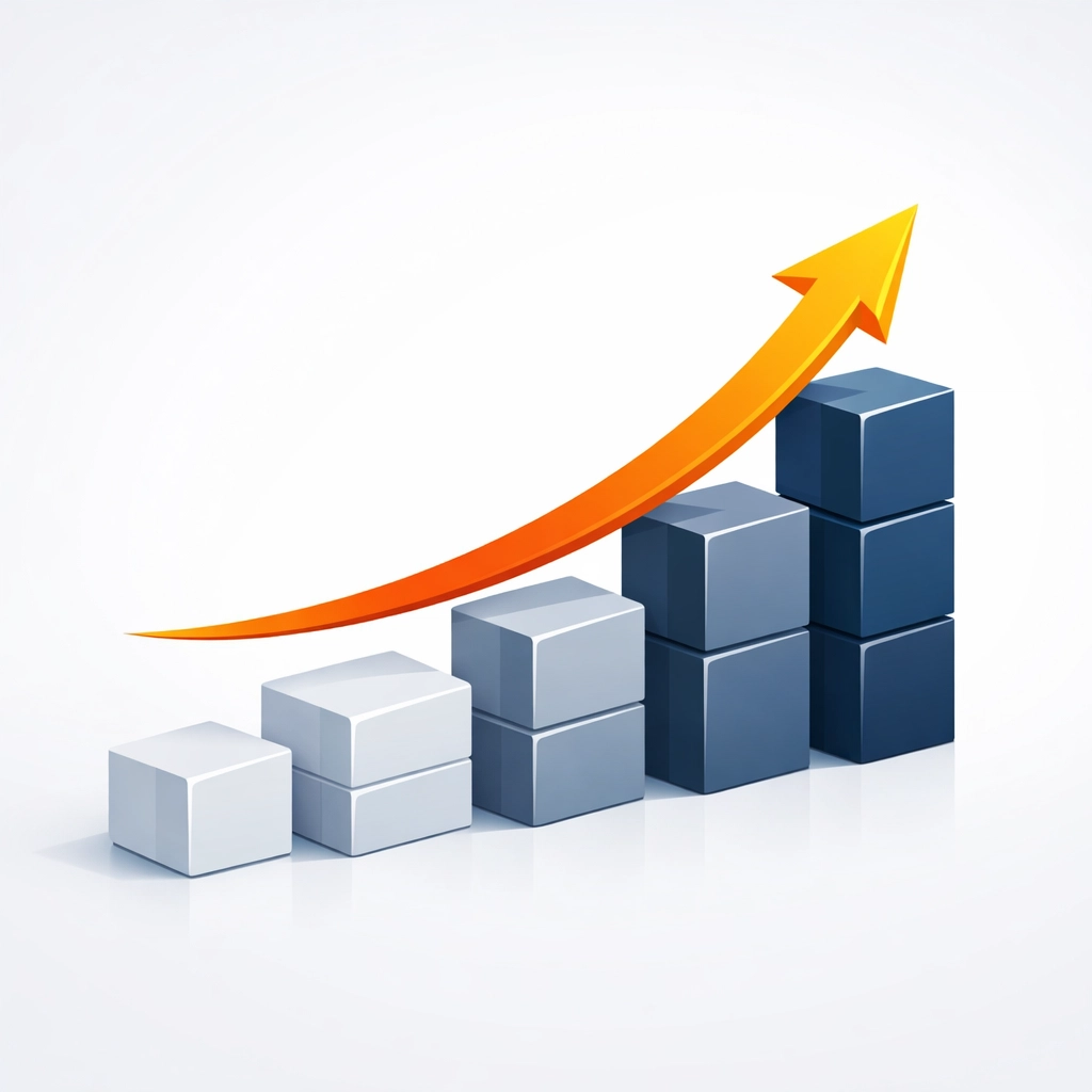 Ascending bar chart representing data-driven growth and scalability in print production services.