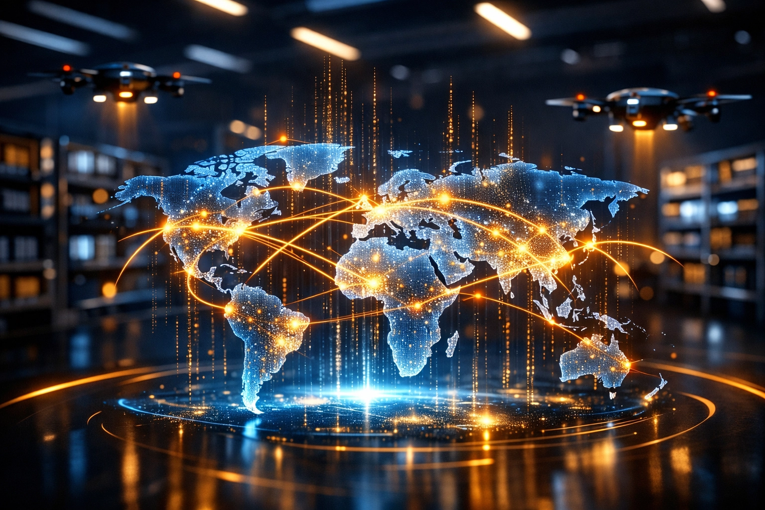Predictive AI logistics system tracking global supply chain data for Larecoin.ai merchant stores.