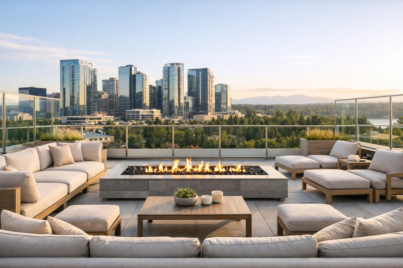 Upscale furnished apartments in Bellevue with premium rooftop amenities and scenic downtown views for professionals.