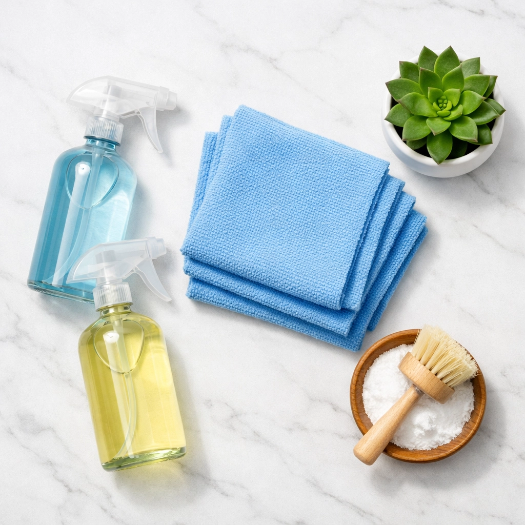 Eco-friendly products used by a maid service Worcester for safe and sustainable home cleaning.