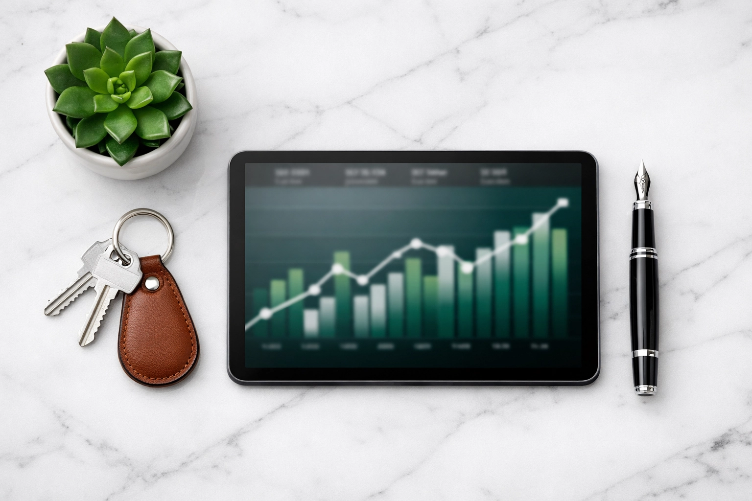 House keys and real estate data on a desk representing a BRRRR bridge loan strategy.