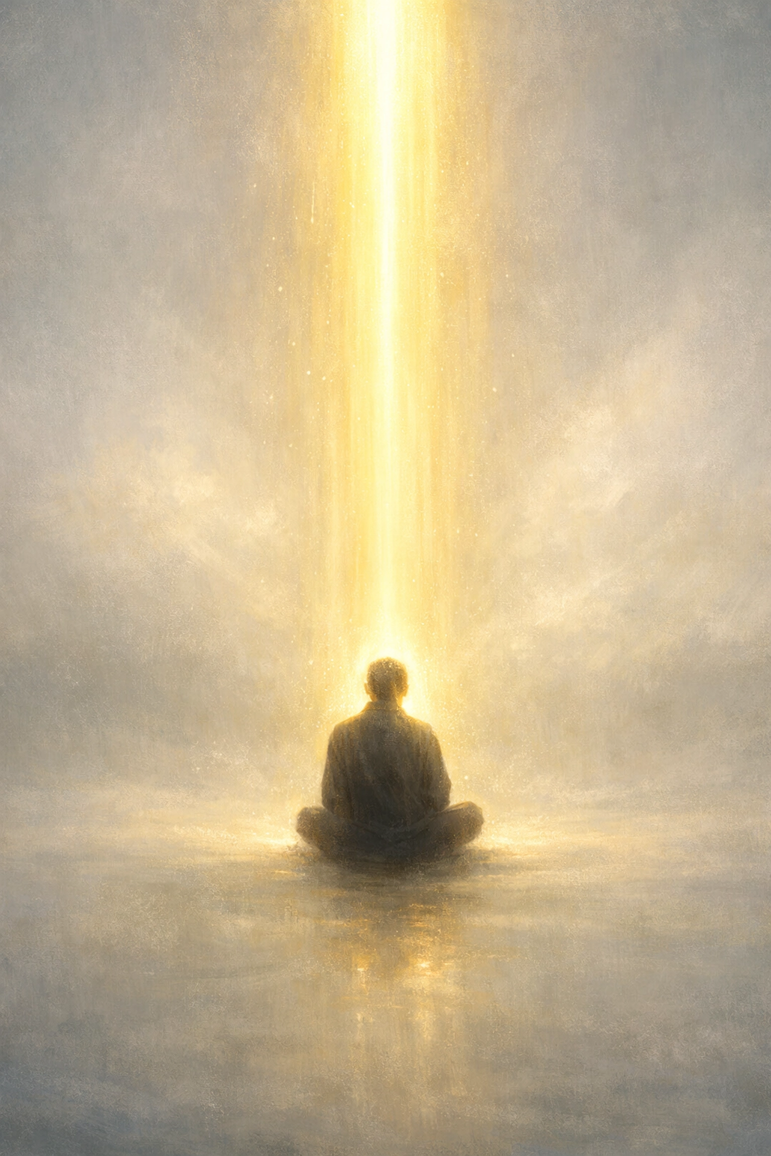 Person in reflection under a divine light beam, symbolizing the renewal of the mind through the Spirit.