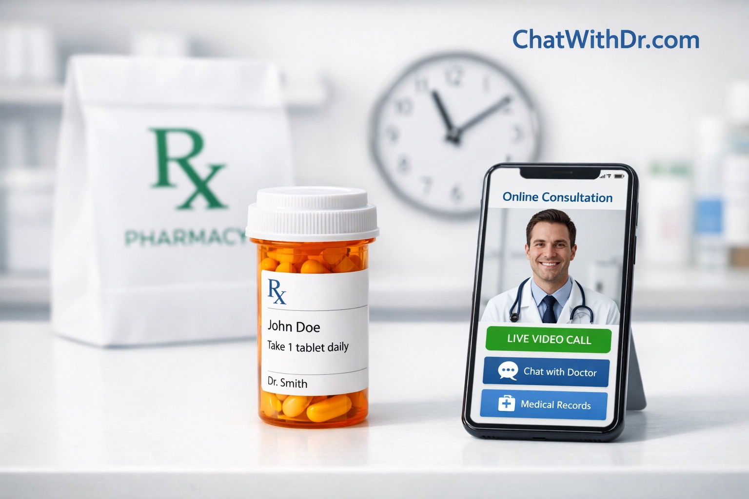 Same day prescription ready at pharmacy after online telehealth consultation
