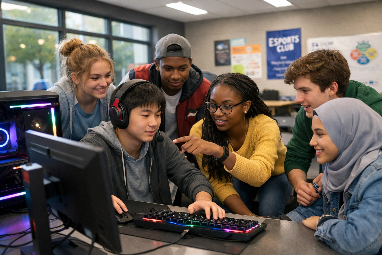 High school students engaged in esports education program with brand sponsorship integration