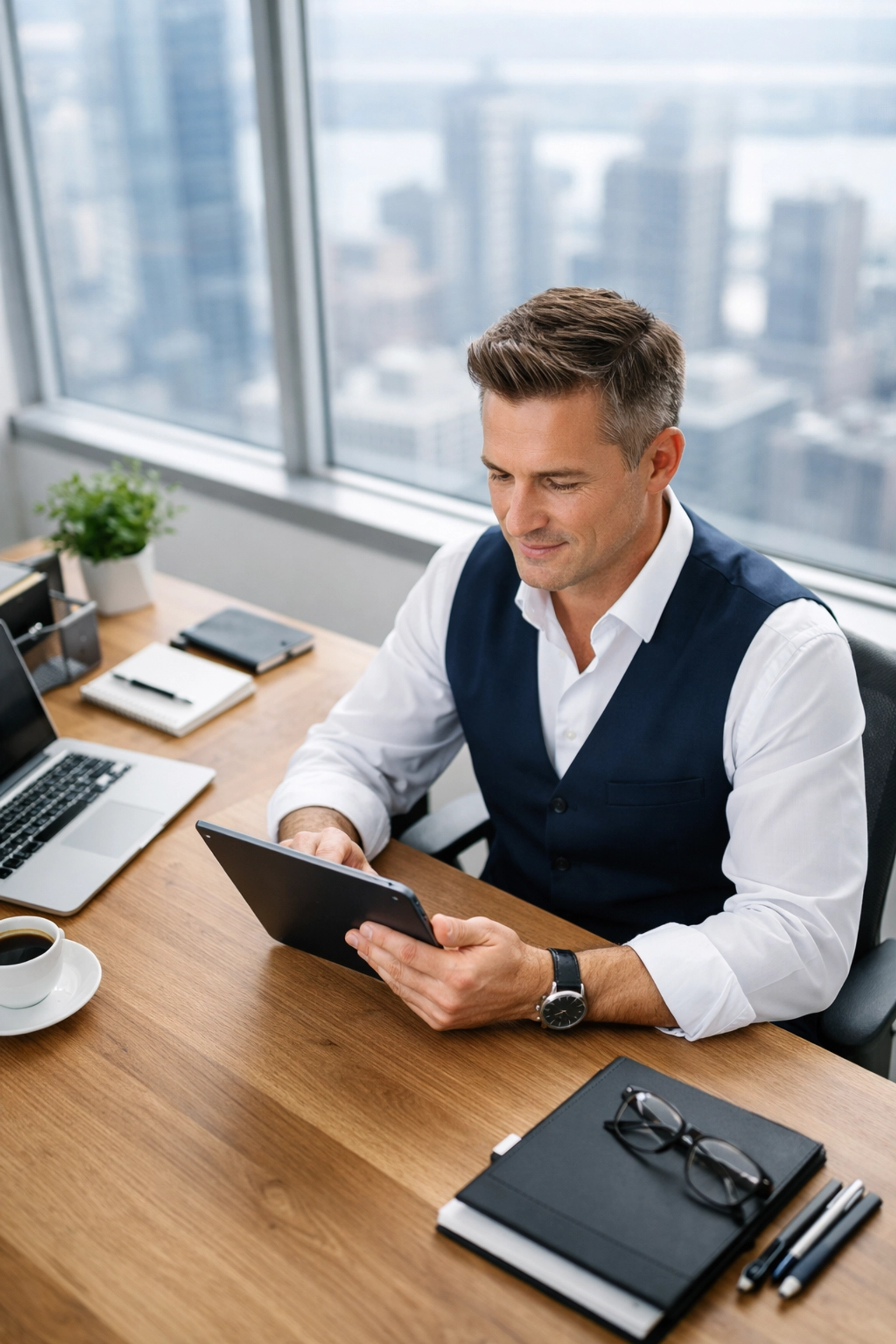 Small business owner using a tablet, representing data ownership and cloud services for small business.