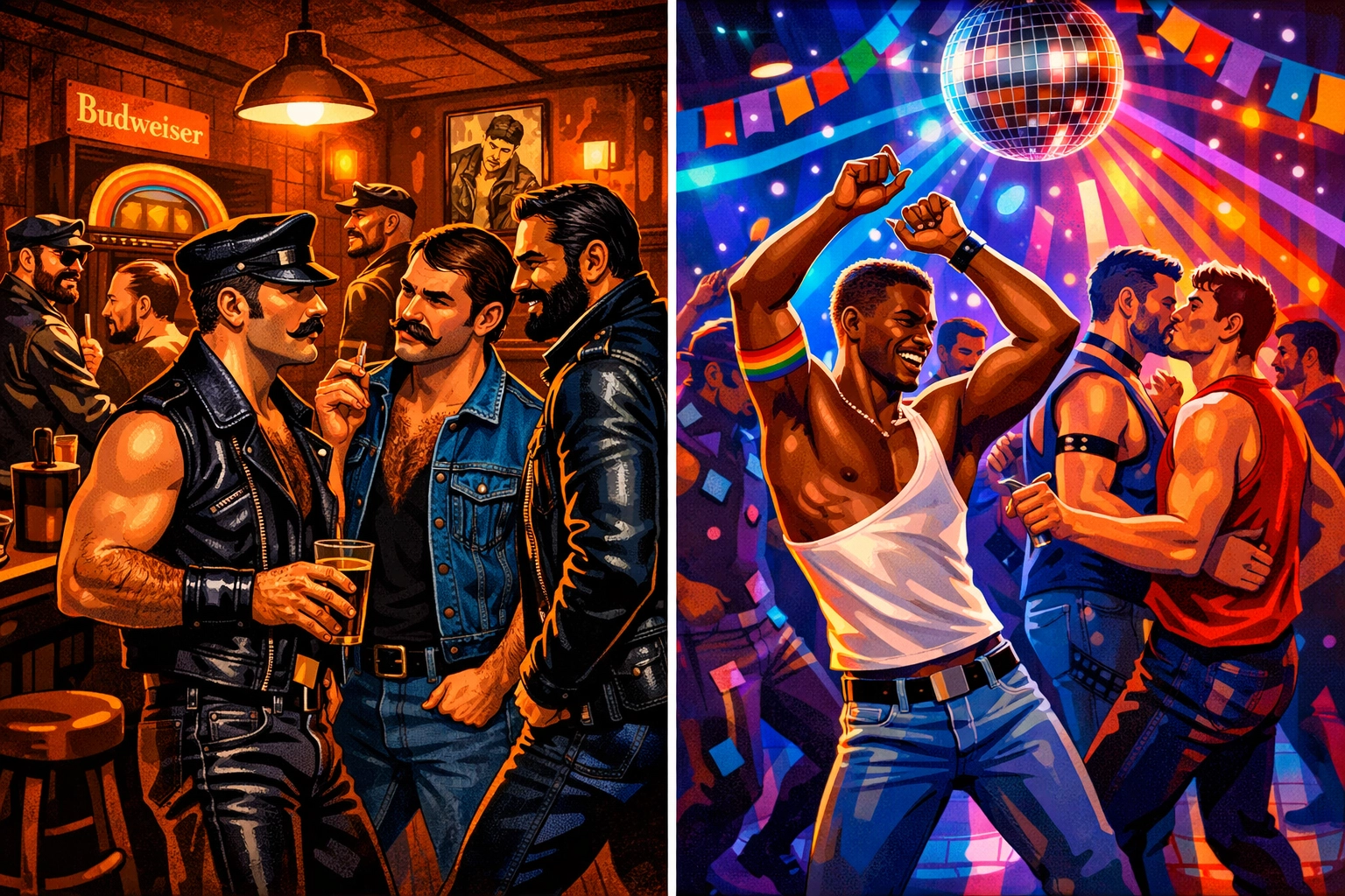 Evolution of gay nightlife from 1970s leather bars to modern clubs