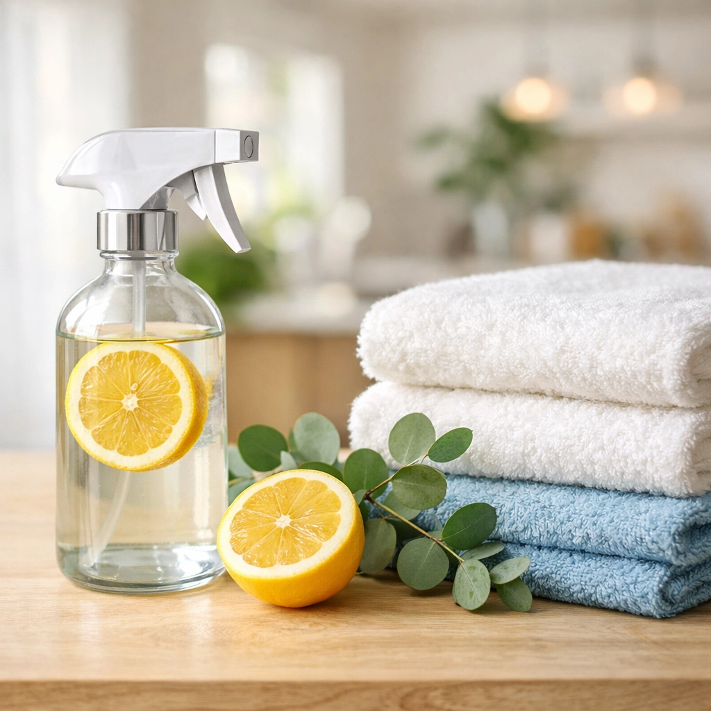 Eco-friendly house cleaning Newton MA using natural supplies like lemon and green botanicals for a healthy home.