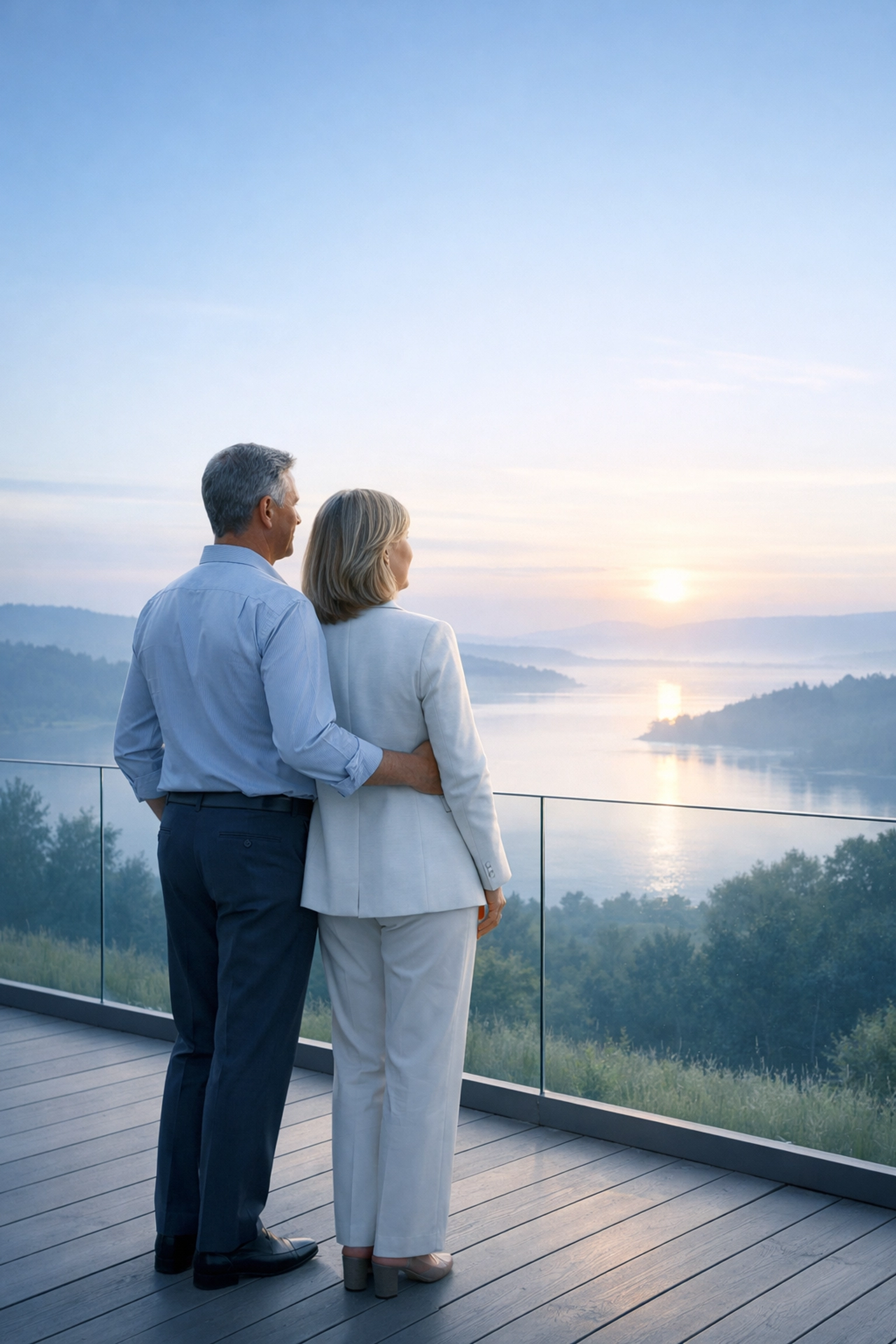 Mature couple looking at the horizon, representing IUL life insurance and financial growth.