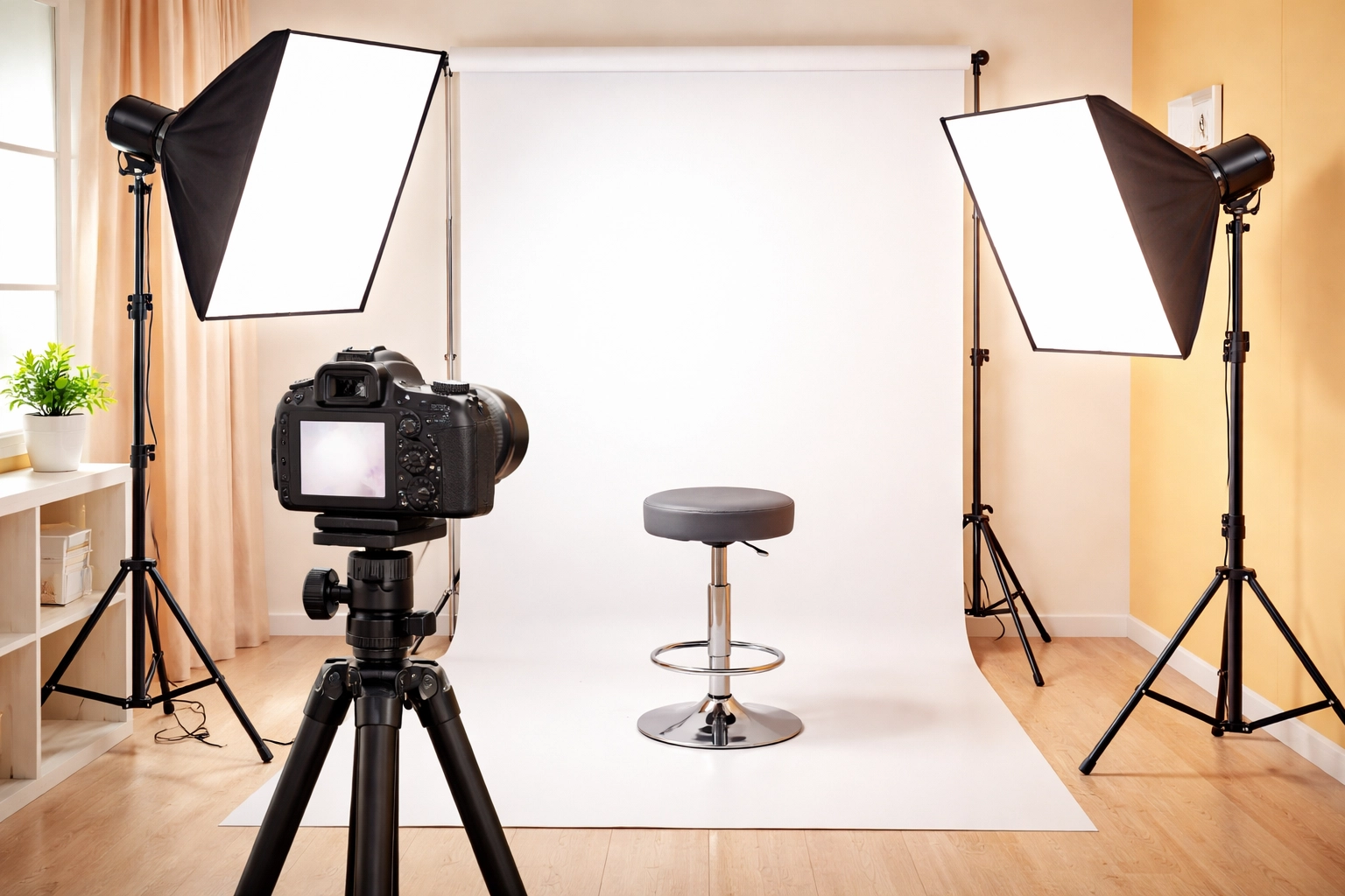 Professional photography studio in Queens NY set up for high-quality passport photos with expert lighting and equipment.
