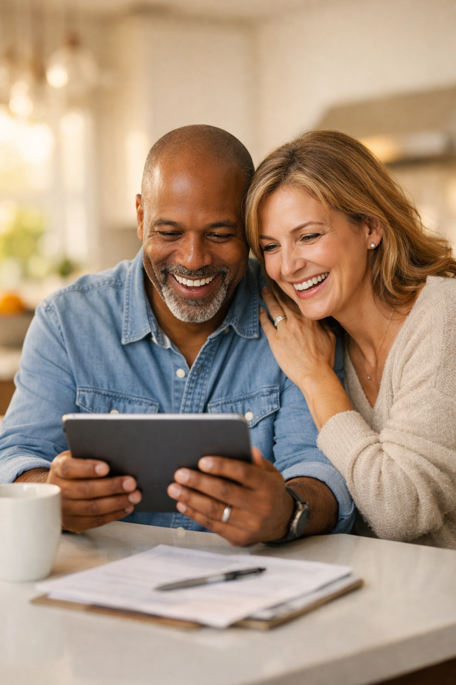 Married couple at a kitchen island reviewing tax documents to avoid a partnership return.